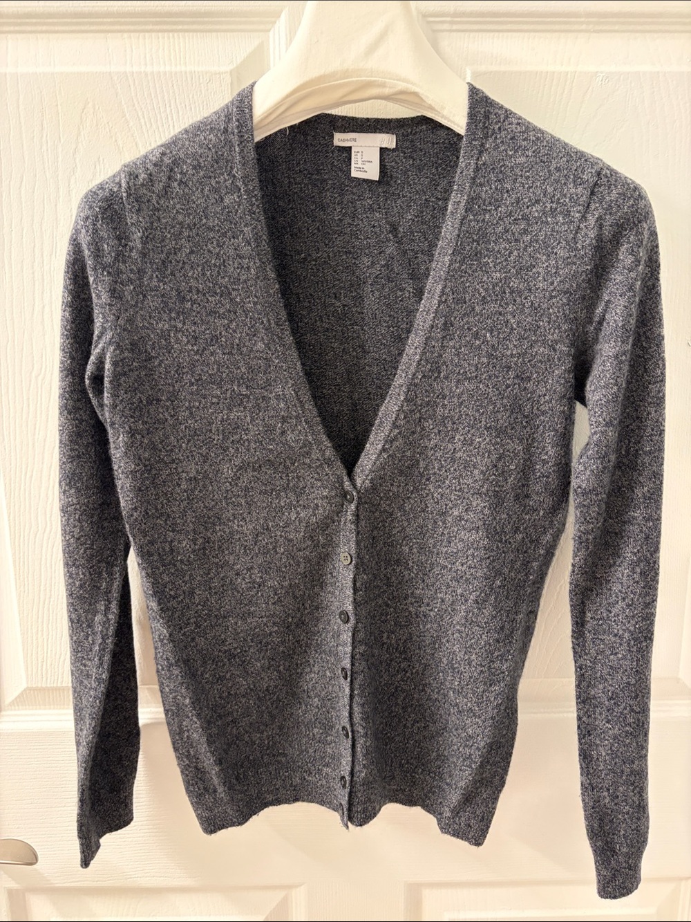 H&M 100% Cashmere Heathered Charcoal V-Neck Button Cardigan Small
